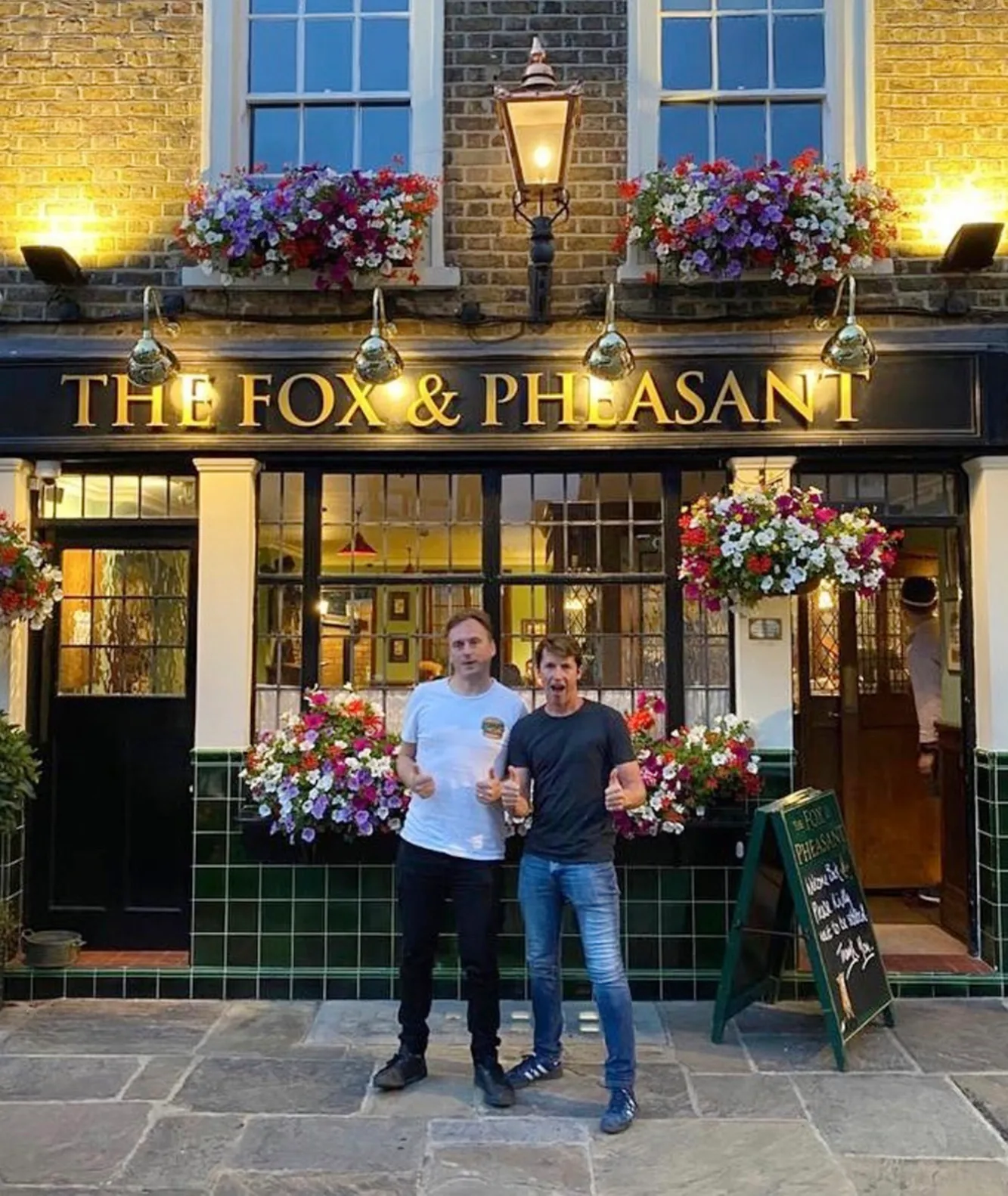 The Fox & Pheasant exterior with James Blunt